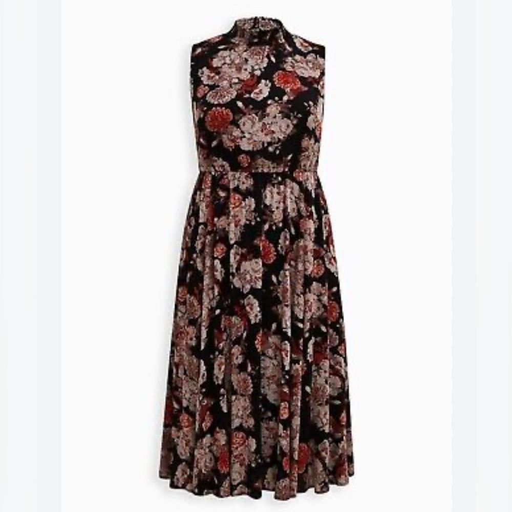 NEW-TORRID 3 Maxi Black/Floral/Butterfly Print-Keyhole back, elastic waist